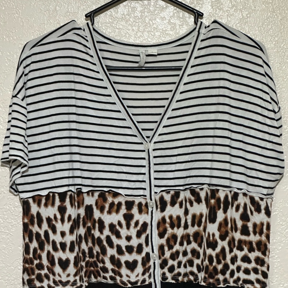 Striped and Leopard Print Women's Top